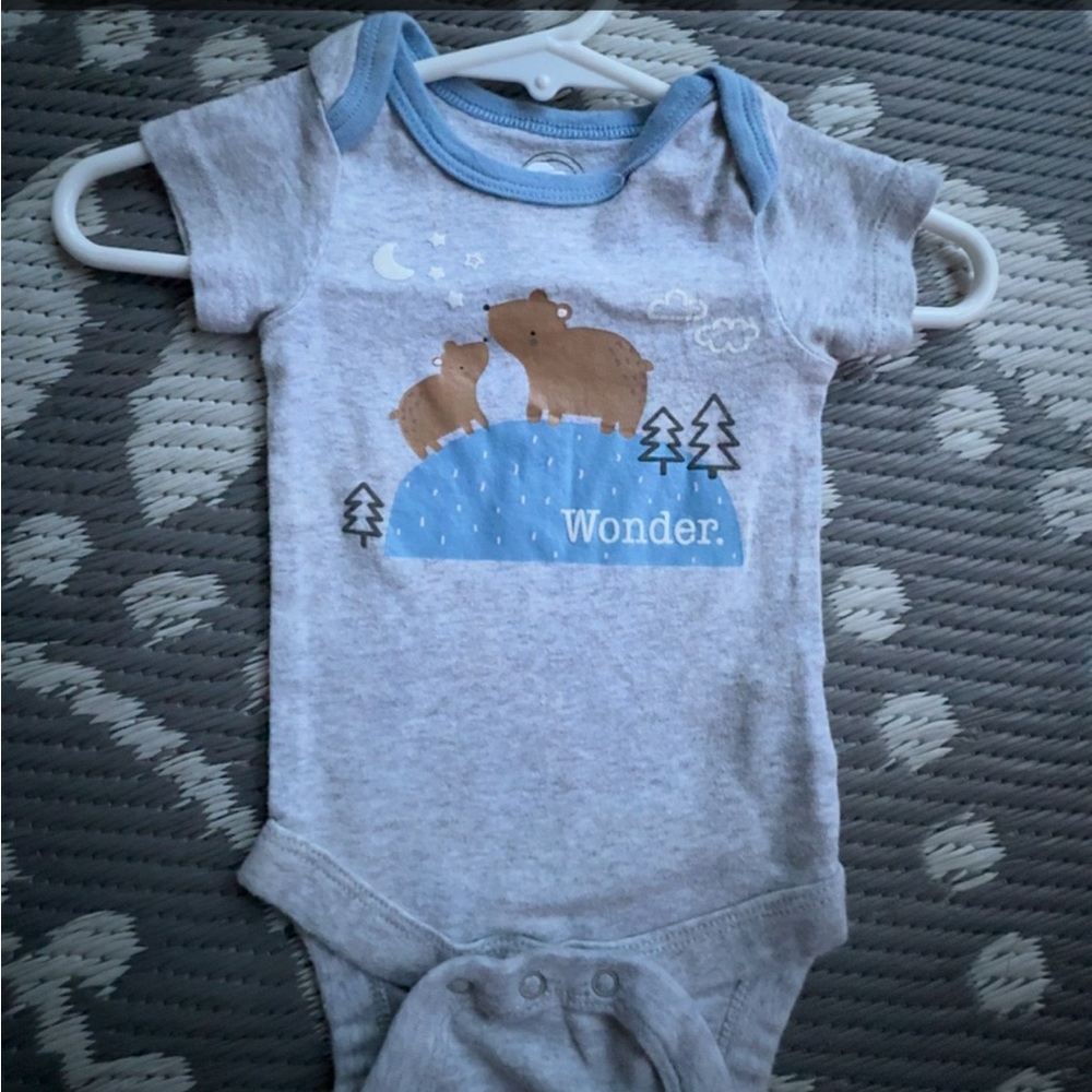 Gray and Blue Bear Print Baby Onesie